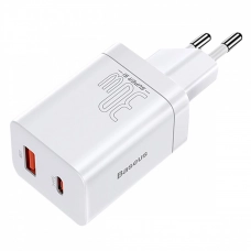 зарядка от cети 220В на  USB + Type C 3.0A, QС PD 30W, белая