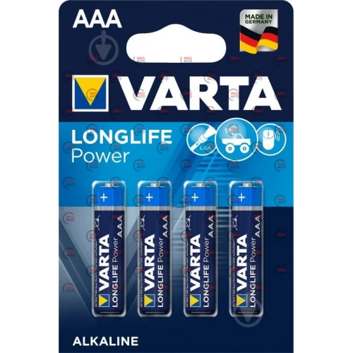 батарейка  AAA  щелочная 1.5V минипальчик Varta Longlife Power 4шт блист.