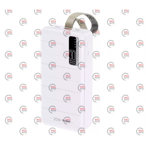 повербанк 30000 mAh, 1 USB вихід, заряд через MicroUSB/Type-C, індикатор заряду, білий Remax