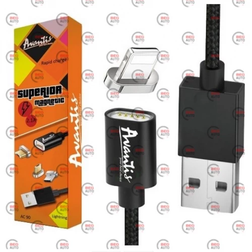 кабель для заряджання магнітний Avantis USB - iPhone, 1.0м, 2.4А чорний Superior