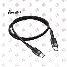 кабель для зарядки Avantis  Type-C - Type-C,  1м, 3.0А  черный, круглый тканевая оплетка, QC, 60W