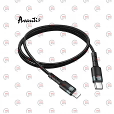 кабель для зарядки Avantis  Type-C - iPhone,  1м, 3.0А  черный, круглый тканевая оплетка, QC, PD 20W