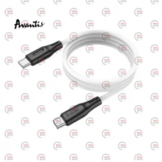 кабель для зарядки Avantis  Type-C - Type-C,  1м, 3.0А  белый, круглый силиконовая оплетка, QC, 60W