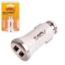 зарядний пристрій від прикур. Voin  2USB  2.4А, круглий під кутом білий, Євро