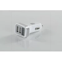 зарядка от прикуривателя Dk  2USB  2.1А прямоугол. белый, LED дисплей, В-метр, А-метр, Евро