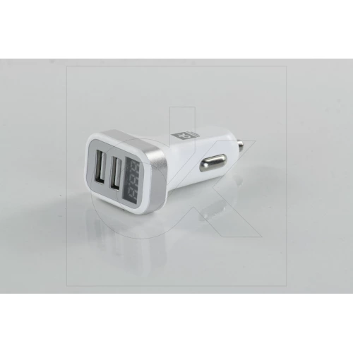 зарядка от прикуривателя Dk  2USB  2.1А прямоугол. белый, LED дисплей, В-метр, А-метр, Евро