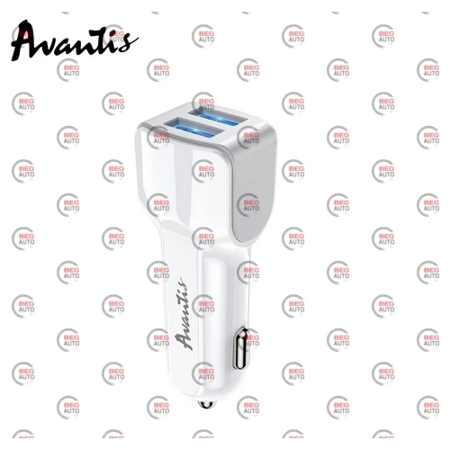 зарядка от прикуривателя Avantis  2USB  2.4А Grand style белый, Евро