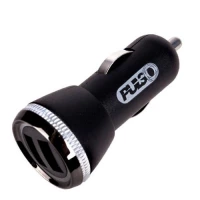 зарядка от прикуривателя Voin  2USB  2.4А, круг рифленный черный, Евро