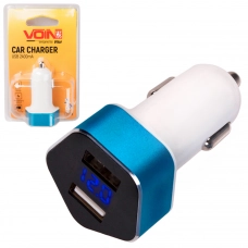 зарядний пристрій від прикур. Voin  2USB  2.4А, зірка, LED дисплей, В-метр, А-метр, Євро