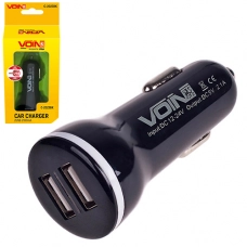 зарядний пристрій від прикур. Voin  2USB  2.1А чорний, подовжений Євро/ВАЗ