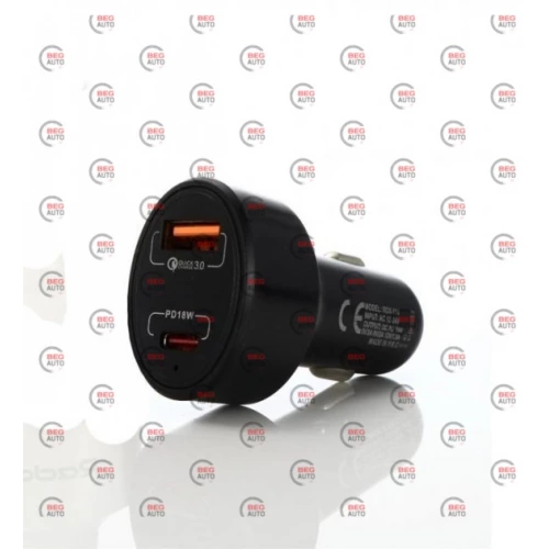 зарядка от прикуривателя Reddax  USB + Type C 3.0А круглый. черный, QC 3.0, 18W,  Евро