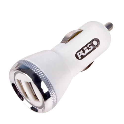 зарядка от прикуривателя Voin  2USB  2.4А, круг рифленный белый, Евро