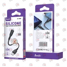 кабель для зарядки Avantis  USB - Micro USB,  0.25м, 6.0А черный, круглый силиконовая оплетка