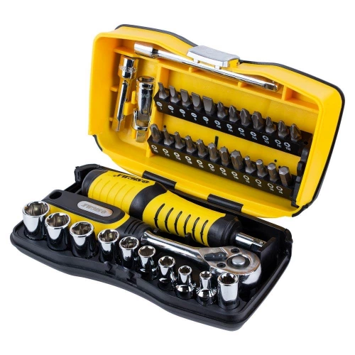набір інструменту 1/4" 39 шт, 4-12 мм з тріщ., подовжує., кардан, отв.-вороток, біти