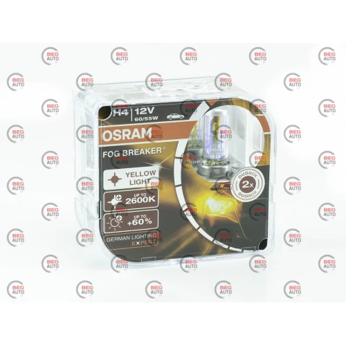 лампа H4 12V 60/55 (43) OSRAM FOG Breaker +60%(2шт)******** (колір свічення жовтий)