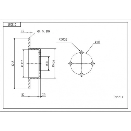 Диск гальмівний зад. Audi 80 B3/B4, 100 C3 (d245x10mm)  (HART)