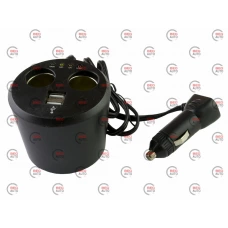 разветвитель прикур. 2 вых.   5А/  60Вт, 2 USB 2.0А, провод 0,70м, Евро, в подстаканник