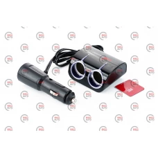 разветвитель прикур. 2 вых.   5А/  60Вт, 1 USB 1.0А, провод 0,7м, Евро