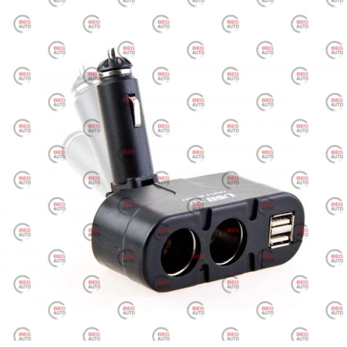 разветвитель прикур. прямой 2 вых.   5А/60Вт, 2 USB 1.5А, Евро/ВАЗ