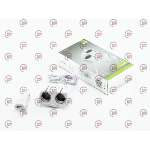 разветвитель прикур. 2 вых.   5А/  60Вт, 1 USB 2.1А, провод 0,82м, Евро, съемный штекер