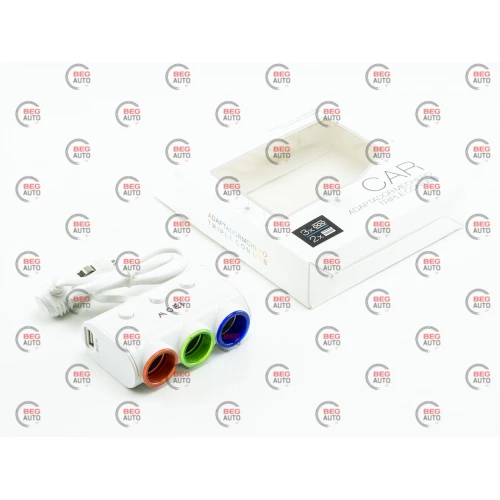 разветвитель прикур. 3 вых. 10А/120Вт, 2 USB 3.1А, провод 1,30м, Евро, on/off каждого гнезда отдельн