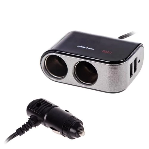 разветвитель прикур. 2 вых.   5А/  60Вт, 2 USB 2.1А, провод 0,60м, Евро