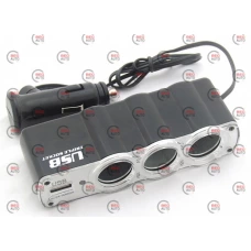 разветвитель прикур. 3 вых.   5А/  60Вт, 1 USB 1.0А, провод 0,75м, Евро