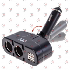 розгалужувач прикурювача 2 вих.   5А/  60Вт, 2 USB 1.5А, провід 0,60м, Євро