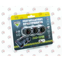 розгалужувач прикурювача 3 вих.   5А/  60Вт, 2 USB 2.4А, провід 1,0м Євро