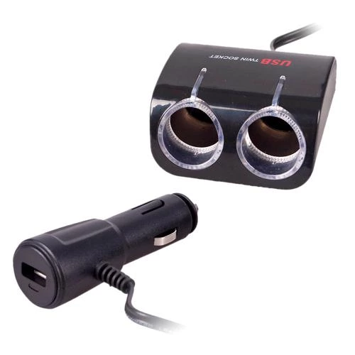 разветвитель прикур. 2 вых.   8А/  70Вт, 1 USB 1.0А, провод 0,50м, Евро