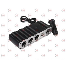 разветвитель прикур. 4 вых.   5А/  60Вт, 2 USB 1.0А, провод 0,60м, Евро