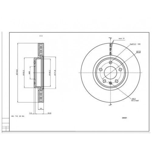 Диск гальмівний пер. Audi A4 B8, A6 C7 (d320x30mm) 07->  (HART)