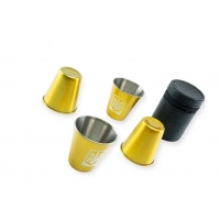 стакан автомобильный нержавейка  50 мл в кожаном футляре (4шт) с гербом и золотистым напылением