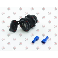 гнездо врезное 2 USB   1A+2,1A, 12-24В, крышка, с подсветкой красной