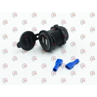 гнездо врезное 2 USB   1A+2,1A, 12-24В, крышка, с подсветкой зеленой