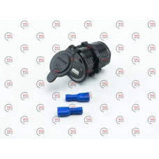 гнездо врезное 1 USB   2,1A  с вольтметром и подсветкой красной