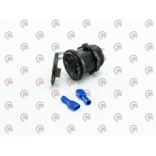 гнездо врезное 1 USB   "быстрая зарядка QC 3,0" 12-24В, вольтметр, кнопка ON/OFF, подсветка зеленая