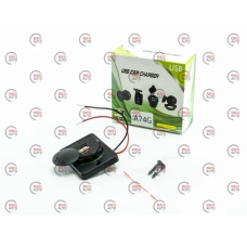 гнездо накладное 2 USB   1A+2,1A, 12-24В, посадочный размер 48х64мм, крышка, с подсветкой зеленой