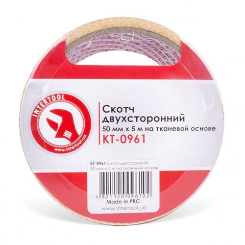 скотч 2-х сторонний тканевая основа   5м х 50мм, желтый Intertool