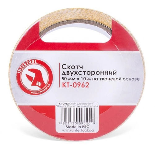 скотч 2-х сторонний тканевая основа  10м х 50мм, желтый Intertool