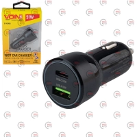 зарядка від прикурювача Voin 1USB + 1 USB Type C PD  3.0А QC (18W+33W), коло чорне