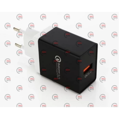 зарядка от cети 220В на  USB 3.0A, QС 18W, черная