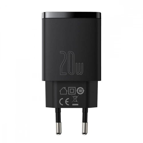 зарядка от cети 220В на  USB + Type C 3.0A, QС 20W, черная
