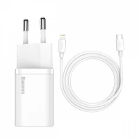 зарядка от cети 220В на  Type C 3.0A, QC 20W + кабель Type-C -  iPhone, белая