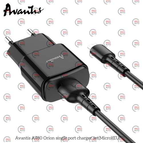зарядний пристрій від мережі 220В на  USB 2.4A + кабель USB - Micro USB, чорний