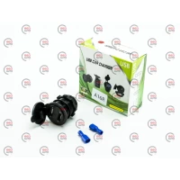 гнездо врезное 2 USB   1A+2,1A, 12-24В, крышка, с вольтметром и подсветкой красной