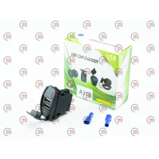 гнездо врезное 2 USB   3,1A, 12-24В посадочн. 21,5х36мм, крышка, с подсветкой синей, под TOYOTA