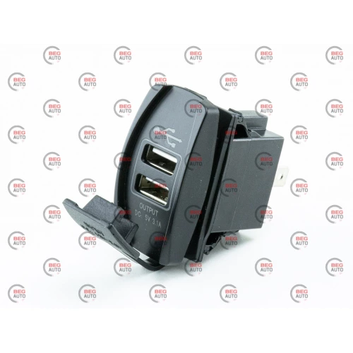 гнездо врезное 2 USB   3,1A, 12-24В посадочн. 21,5х36мм, крышка, с подсветкой красной, под TOYOTA