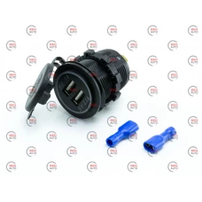 гнездо врезное 2 USB   1A+2,1A, 12-24В, крышка, с подсветкой оранжевой