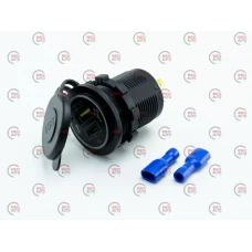 гнездо врезное 1 USB + Type C 3A "быстрая зарядка QC 3,0" 12-24В, крышка, подсветка синяя, без пров